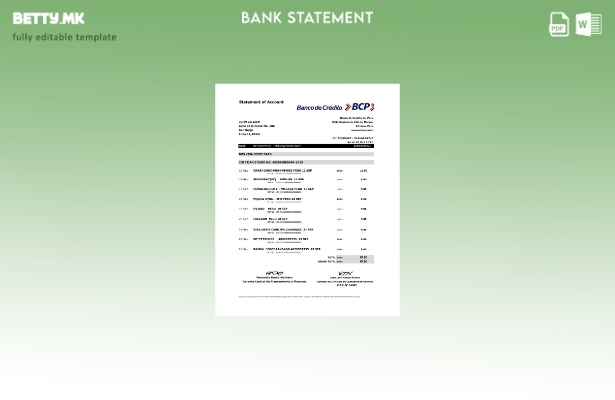 Модерен стил Перу Банко де Кредито дел Перу (BCP) шаблон за ексел банкарски изво